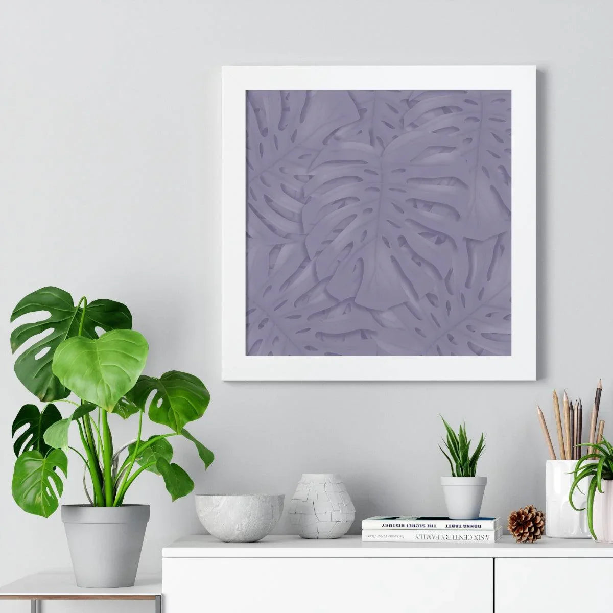 Violet Monstera Framed Print – Botanical Wall Art