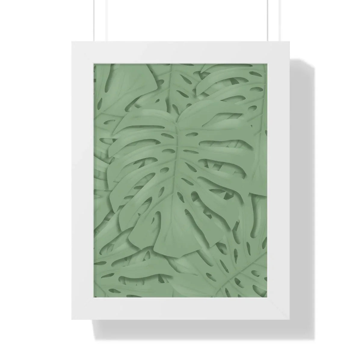 Sage Green Monstera Framed Print – Botanical Wall Art