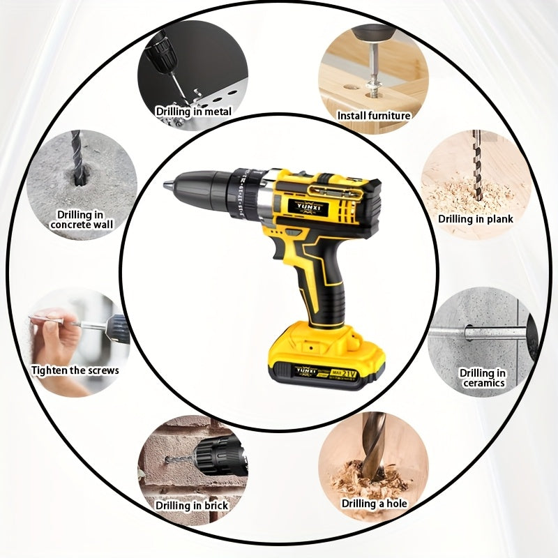 21V Multi-function Impact Drill Set Wireless Power w/ Battery And Quick Charger