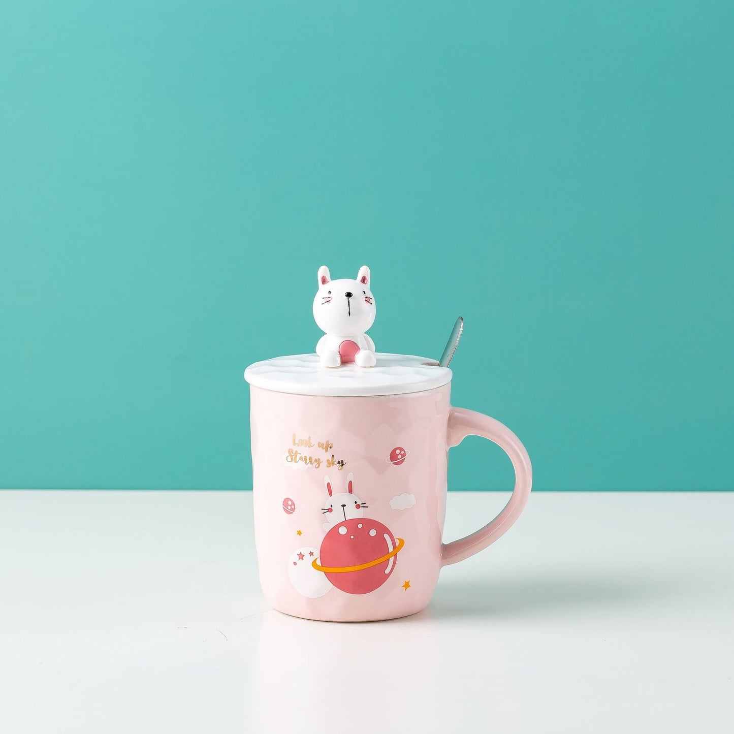 Three-dimensional Ceramic Cup With Lid Spoon