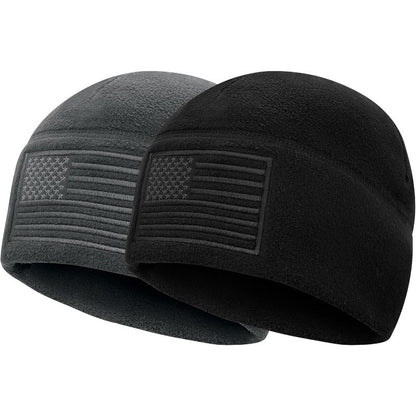 Set of 2 Winter Beanie Hats Featuring a Cap And American Flag Design