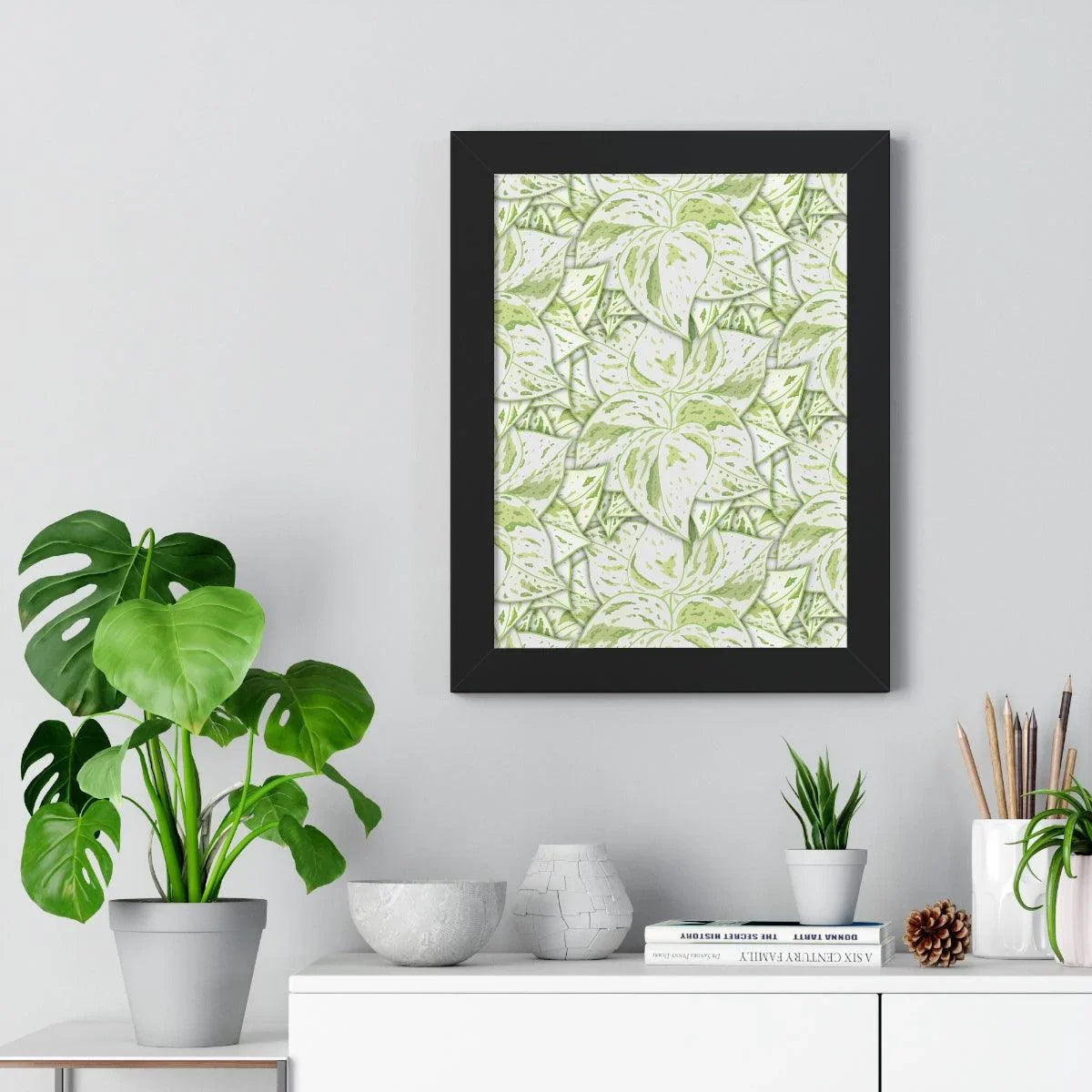 Snow Queen Pothos Pattern Framed Print – Botanical Wall Art