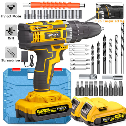 21V Multi-function Impact Drill Set Wireless Power w/ Battery And Quick Charger