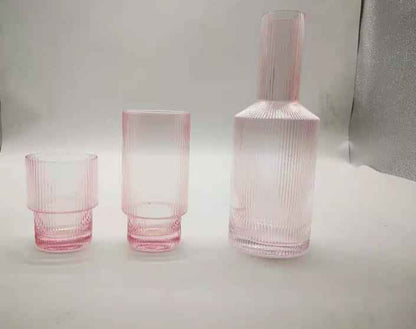 Wholesale Household Ins Japanese Style Simple Dense Ribbed Soot Vertical Stripes Crystal Glass Cold Kettle Water Cup Set