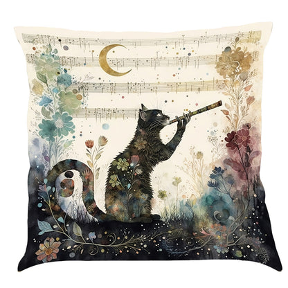 Musical Cats Printed Cotton Linen Pillowcase