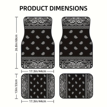 [Black Retro Car Carpets] 4pcs Set Of Black Retro Patterned Car Carpets, Four-season Vehicle Carpets, with Anti-slip Base, Easy to Clean Car Interior Accessories, Suitable for All Car Models