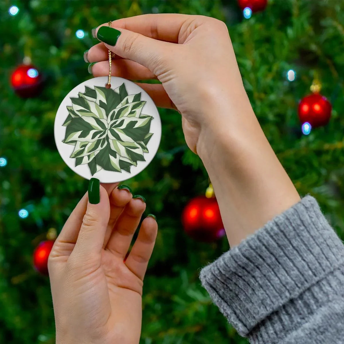 Calathea White Fusion Ceramic Ornament