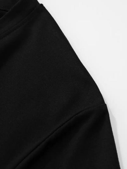 One Piece Long Sleeve T-Shirt | Simple Letter Theme Print, American Street Fashion, Crew Neck, Loose Fit, Slight Stretch Fabric, Color Random, All-Season