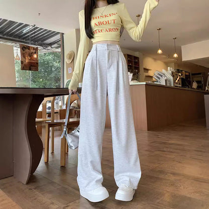 Womens High-Waisted Chenille Suit Pants - Elegant Straight-Leg Dress Trousers