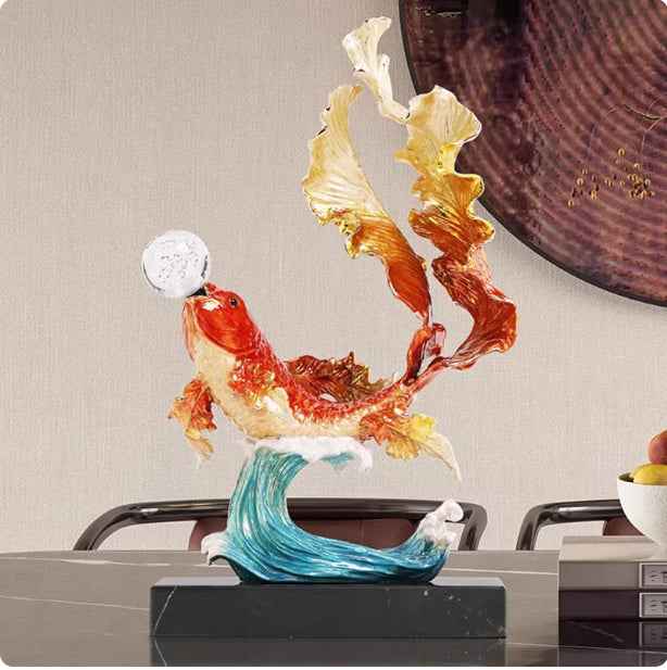 Enamel Koi Fish Leaping The Dragon Gate Ornament In New Chinese Style