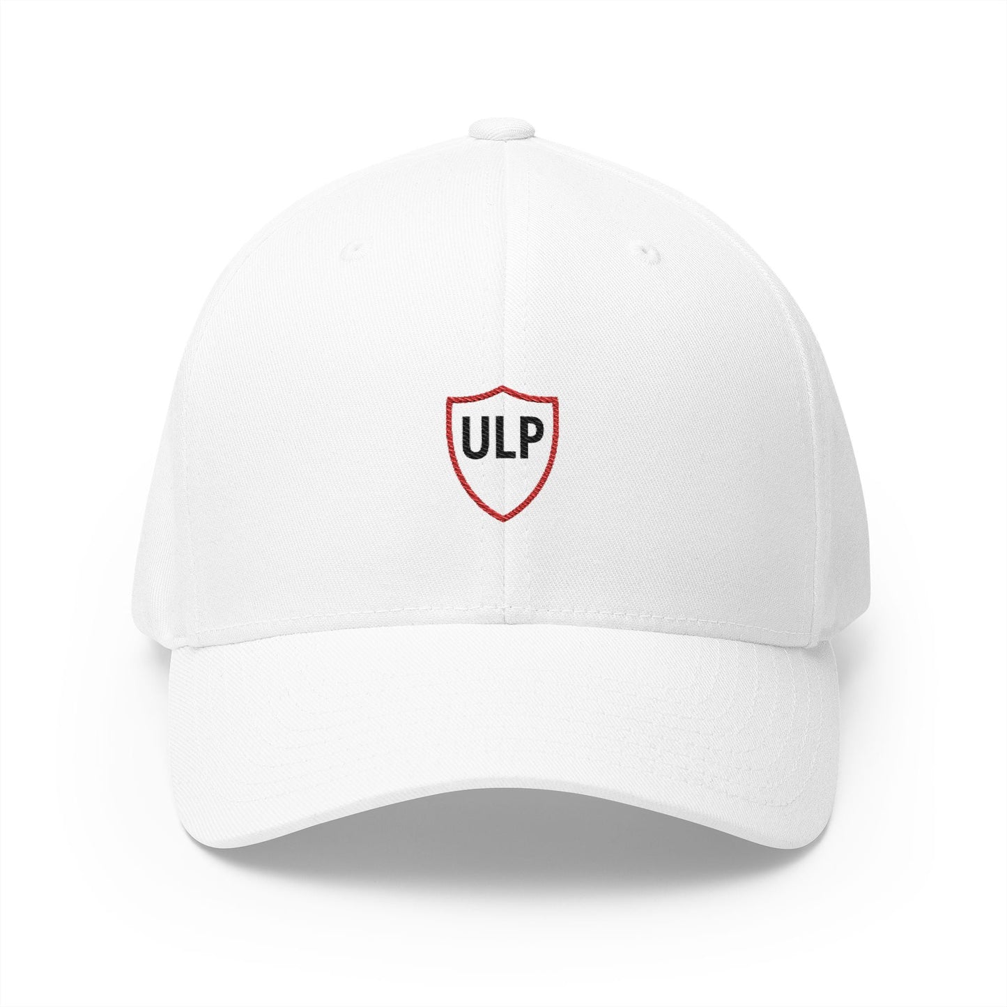 Embroidered 'ULP' Shield Cap — White Structured Baseball Hat