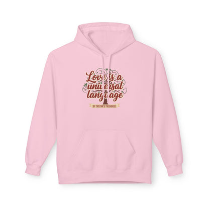 Hoodie — “Love is a Universal Language” Cozy Retro Cabin Graphic Hoodie
