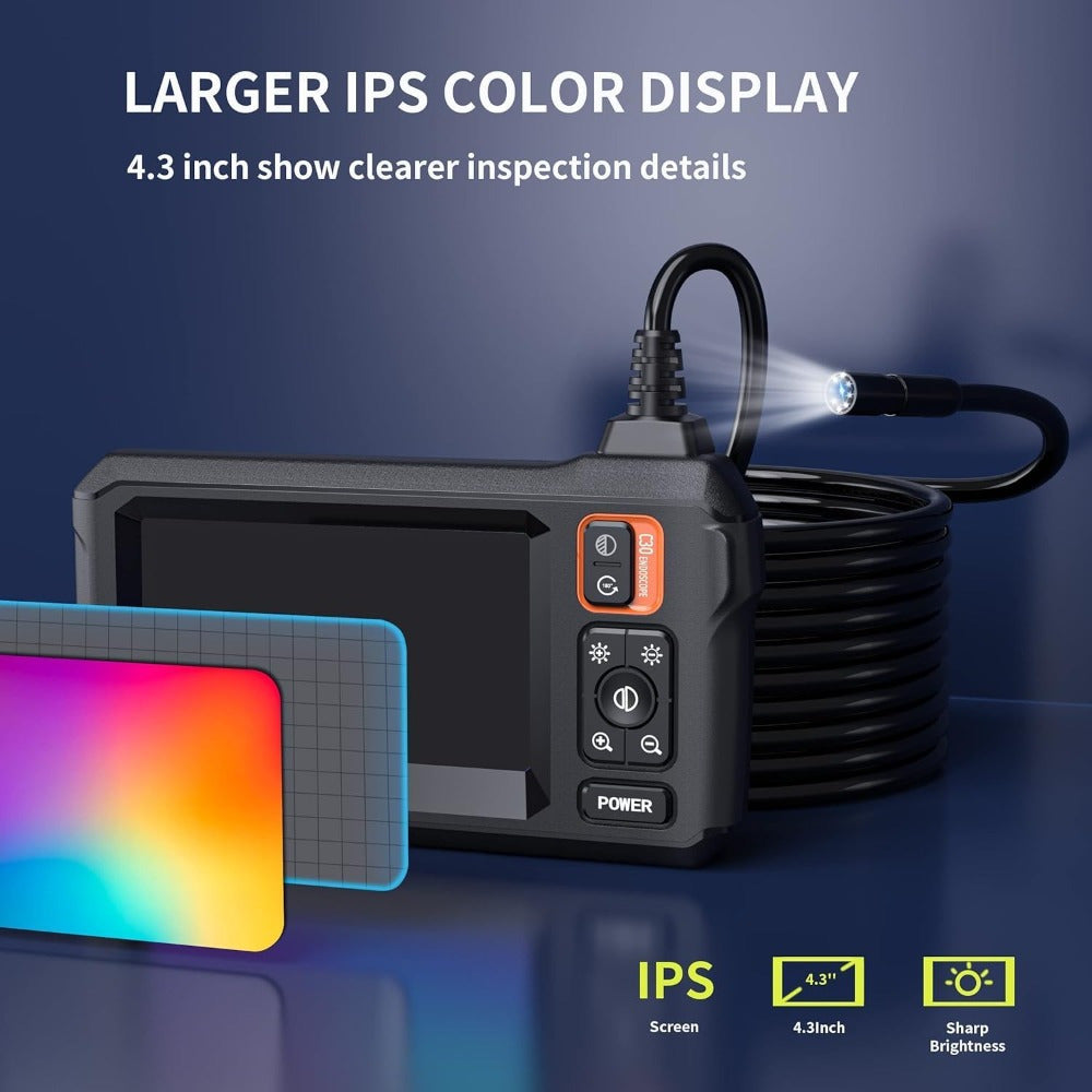 Endoscope Rechargeable Wire Cam w/ 8 LED Light 4.3" Screen 1080PHD 16ft.