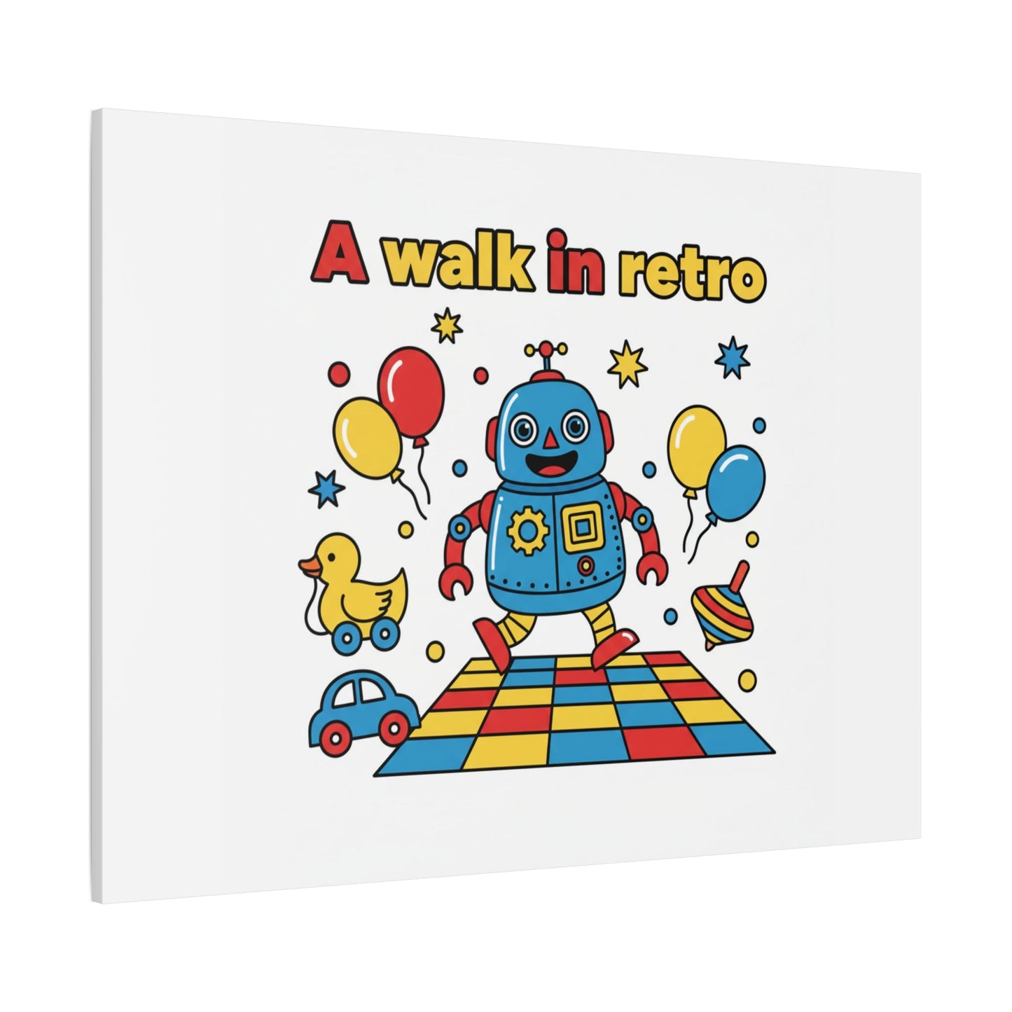 Retro Toy Robot Canvas | Throwback Kid, Primary Color Nostalgia