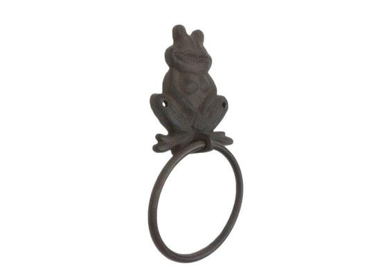 Cast Iron Happy Sitting Frog Kitchen Bathroom Towel Ring 8.5""
