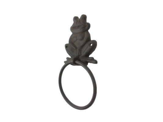 Cast Iron Happy Sitting Frog Kitchen Bathroom Towel Ring 8.5""