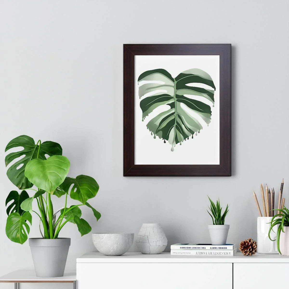 Melting Monstera Albo Framed Print – Botanical Wall Art