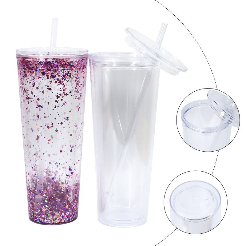 Double-layer Punch 24oz Flat Lid Acrylic Plastic Cup DIY Bottom Punch With Plug