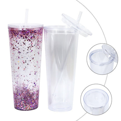 Double-layer Punch 24oz Flat Lid Acrylic Plastic Cup DIY Bottom Punch With Plug