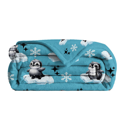 1pc Cute Penguin Snow Cloud Pattern Blue Winter Sofa Blanket Printed Flannel Blanket Comfortable And Warm Home Hugging Blanket Suitable For Bed Sofa Camping And Multi Scene Seasonal Use