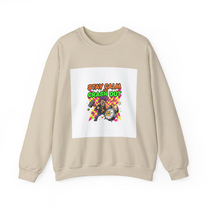 Stay Calm Crash Out Crewneck Sweatshirt | neon graffiti, meltdown design