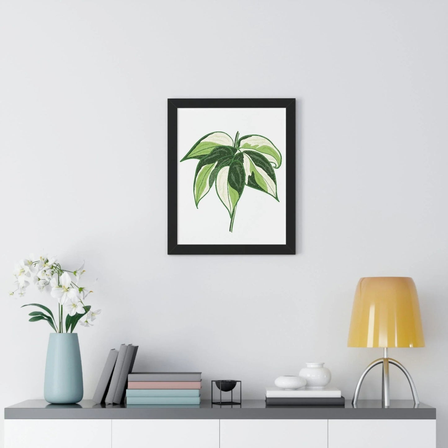 Philodendron Cream Splash Framed Print – Botanical Wall Art
