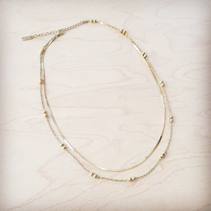 Double Strand Gold Necklace Genuine 18 K Gold Plated 261q