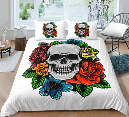 Fashion Skull 3D Digital Printing Skull Three-piece Set Bed Sheet Quilt Cover Pillowcase