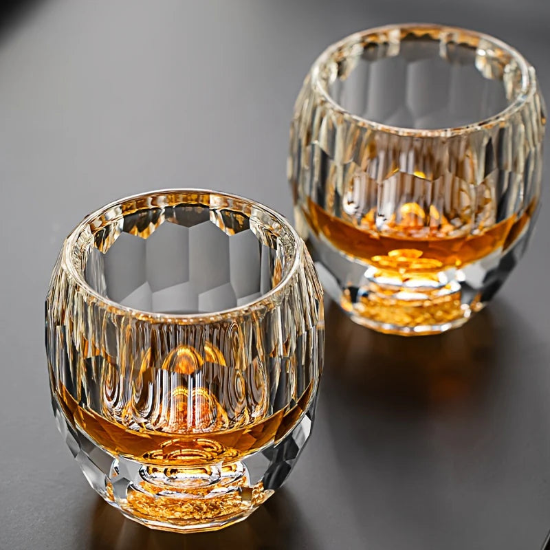 Diamond Faceted Gold Foil White Vertical Turquoise Wine Glass