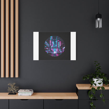 Neon Cyberpunk Cityscape Canvas | synthwave skyline, future city art
