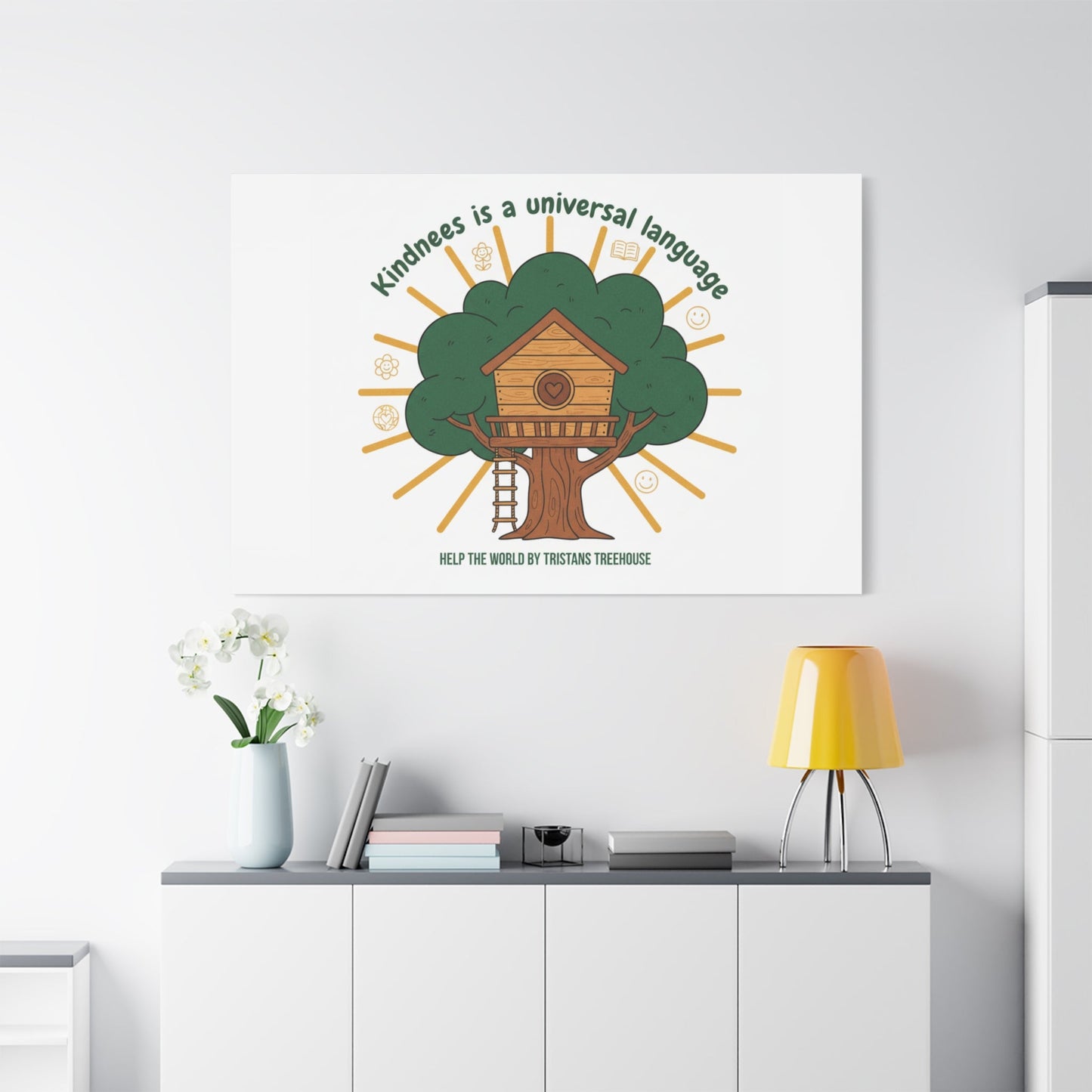Kindness Is a Universal Language Canvas | Eco Humor, Treehouse Art