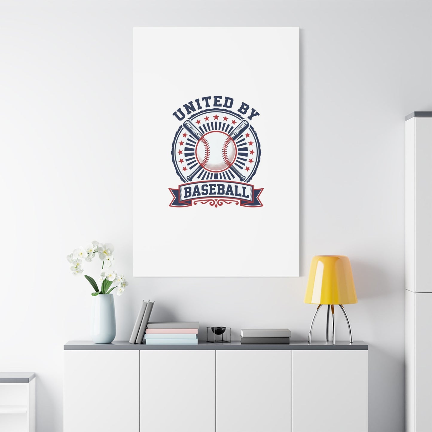 United by Baseball Canvas | Patriotic Baseball Graphic, Red White Blue Wall Art