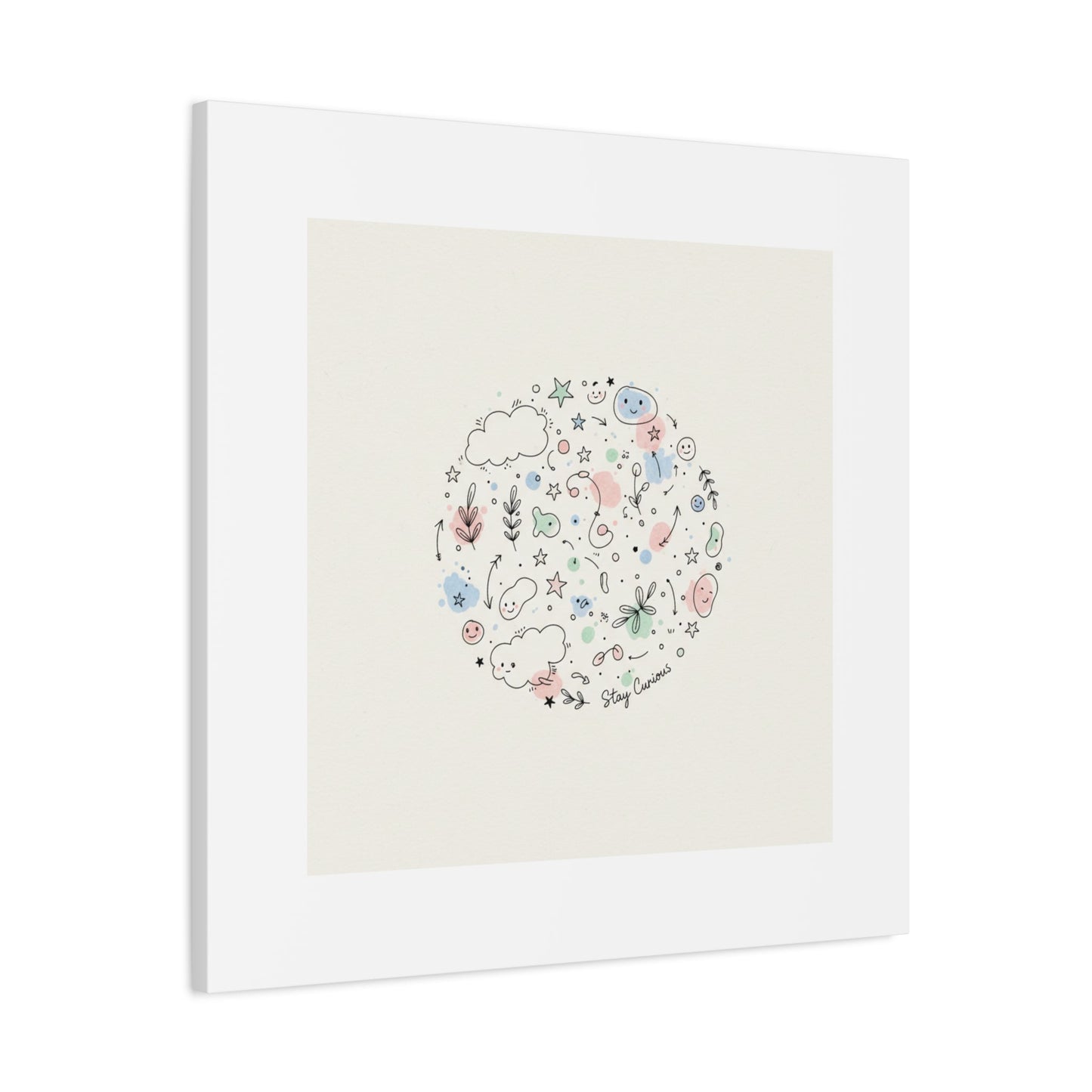 Doodle Circle Line Drawing Matte Canvas, Hand-Drawn Sketch Art