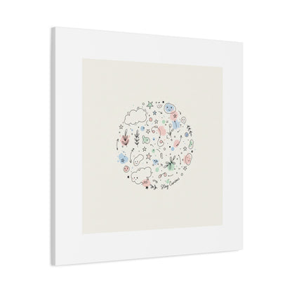 Doodle Circle Line Drawing Matte Canvas, Hand-Drawn Sketch Art