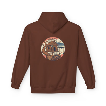 Hoodie — “Love is a Universal Language” Cozy Retro Cabin Graphic Hoodie