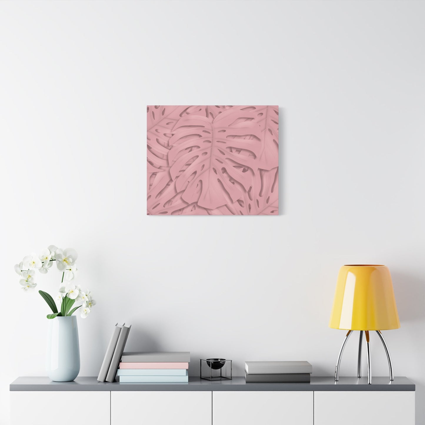 Soft Pink Monstera Canvas Print – Botanical Wall Art