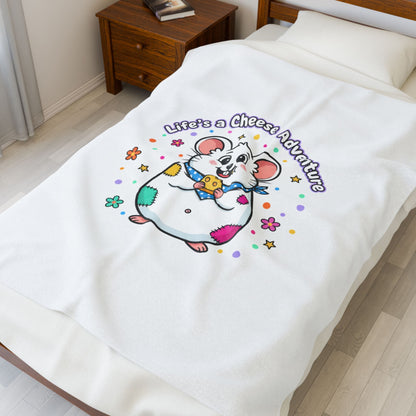 Life's a Cheese Adventure Velveteen Blanket | Rodent-Core, Cute Rat Art
