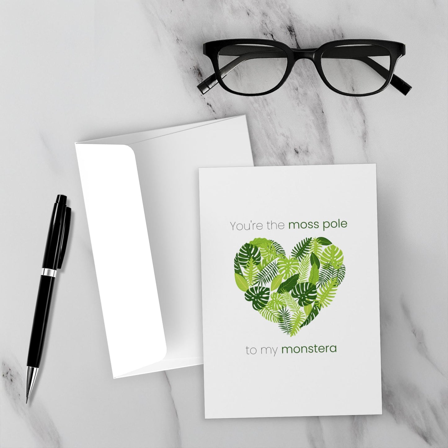 Monstera Leaf Valentine's Day Card – Botanical Design Blank Inside