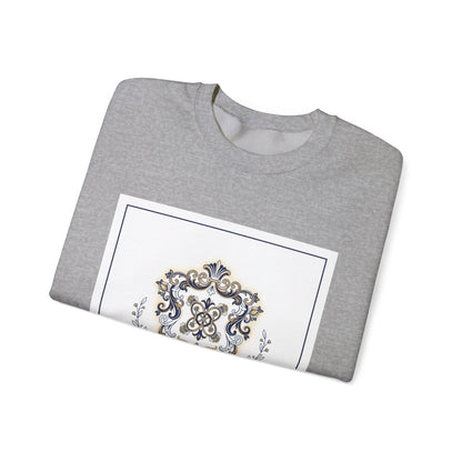 Ornate Pin Emblem Crewneck Sweatshirt | brooch graphic, baroque print