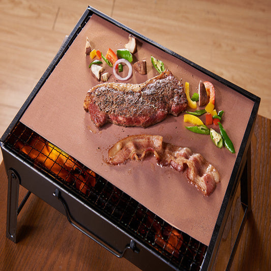 BBQ Grill Mat Copper Non-stick Barbecue Baking Liners Reusable Cooking Sheets PTFE Bakeware Sheet Easy Clean