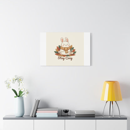 Cozy Bunny Illustration Canvas | Cute Critter Winter Forest Art