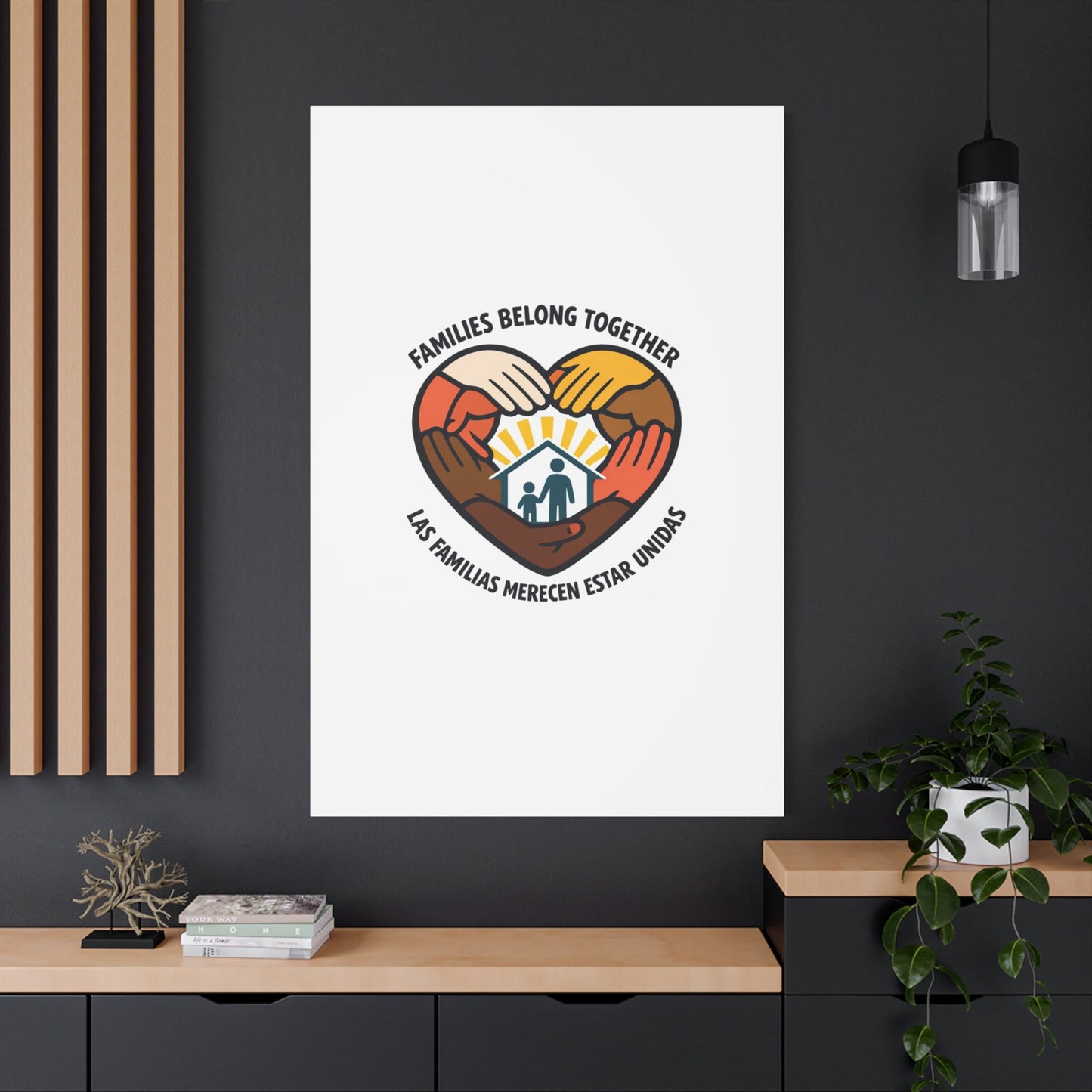 Families Belong Together Canvas, family unity solidarity, bilingual inclusive decor