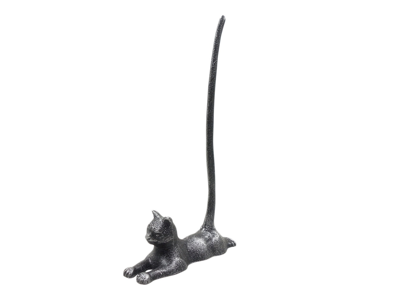 Rustic Silver Cast Iron Sitting Cat Kitchen Paper Towel Holder 19""