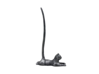 Rustic Silver Cast Iron Sitting Cat Kitchen Paper Towel Holder 19""