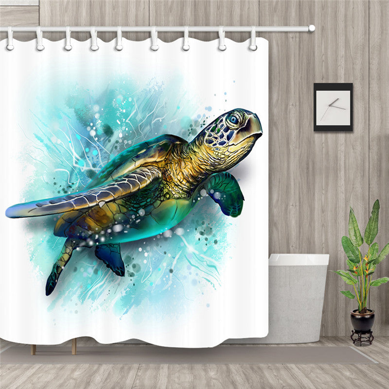 Blue turtle digital printing shower curtain