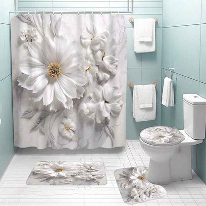 Simple Floral Pattern Waterproof Shower Curtain Suit