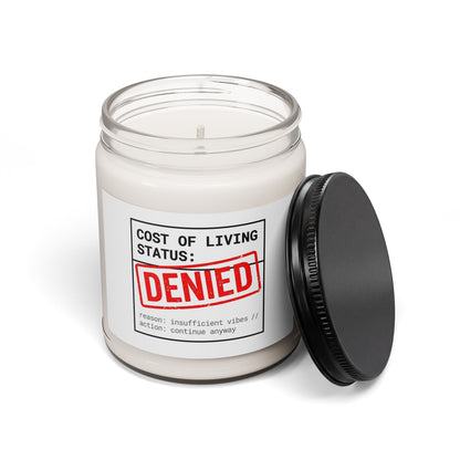 Cost of Living: DENIED Candle, receipt aesthetic, budget humor