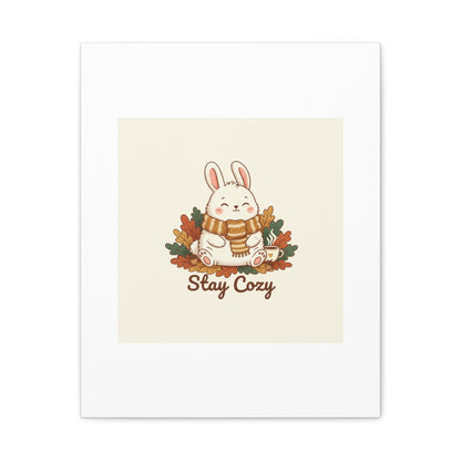 Cozy Bunny Illustration Canvas | Cute Critter Winter Forest Art