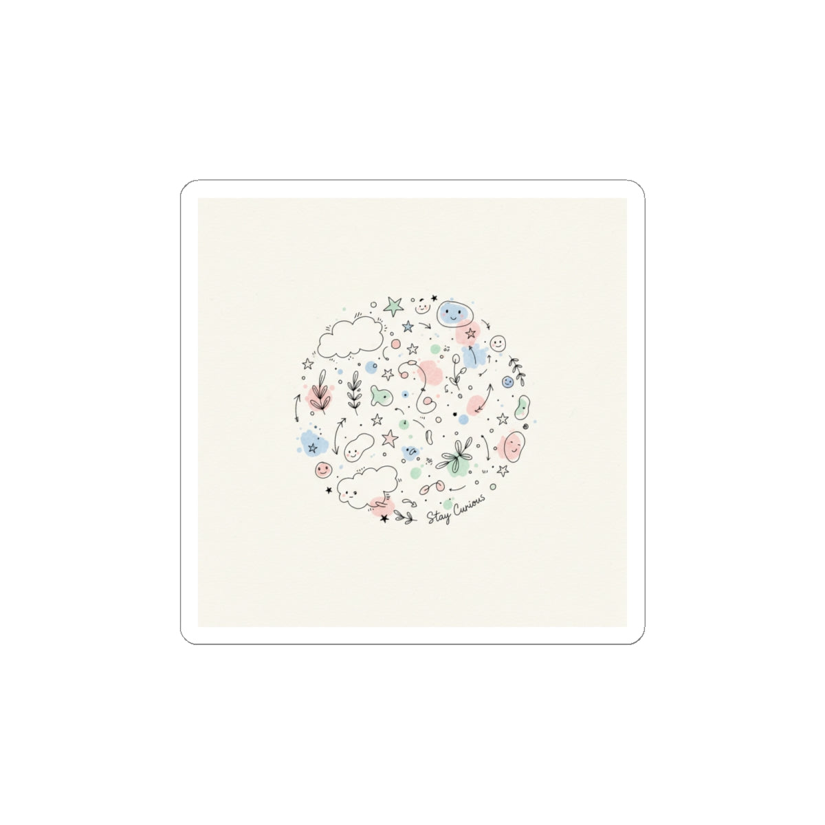 Hand-Drawn Doodle Circle Sticker | Minimal Line Sketch, Pastel Accents