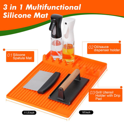 3 In 1 Grill Side Shelf Mat BBQ Grill Mat Tools Silicone Side Shelf Griddle Rest Roasting Pan Kitchen Counter